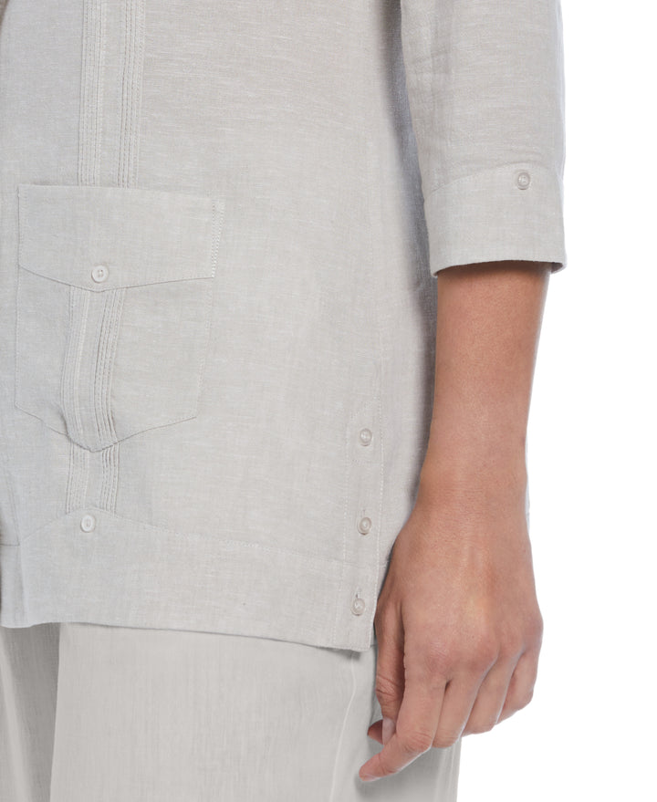 Women's Two-Tone Linen Blend Guayabera Shirt (Natural) 
