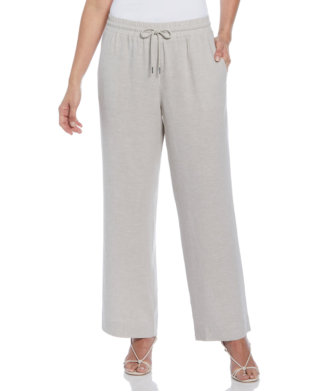 Cross Dyed Linen Blend Wide Leg Drawstring Pant (Natural) 