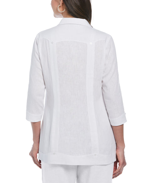 Linen Blend Guayabera Blouse (Brilliant White) 