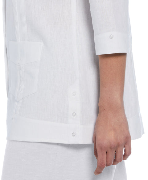 Linen Blend Guayabera Blouse (Brilliant White) 