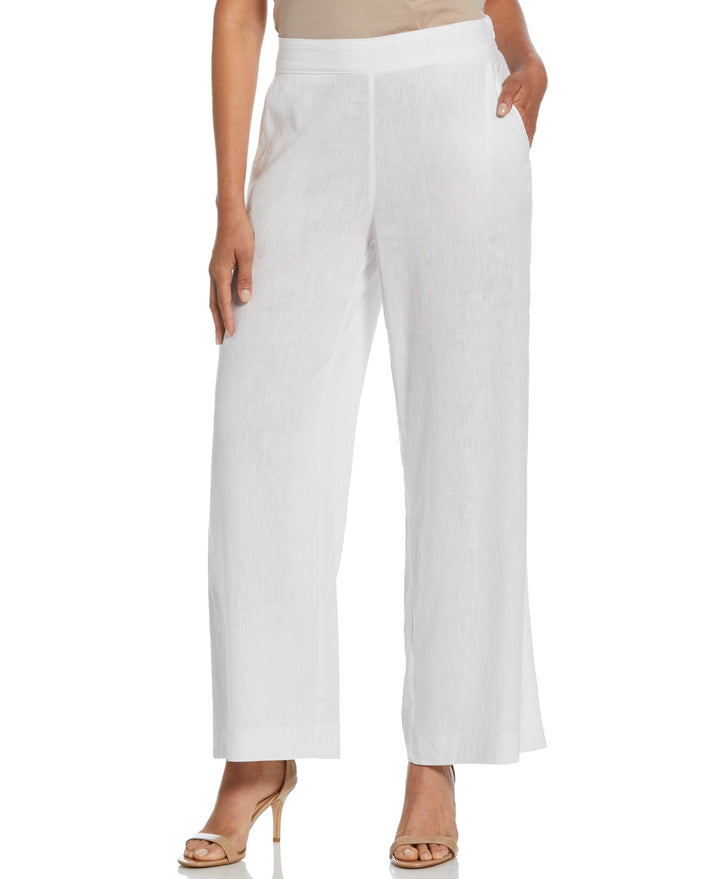 Linen Blend Wide Leg Flat Front Pant (Brilliant White) 