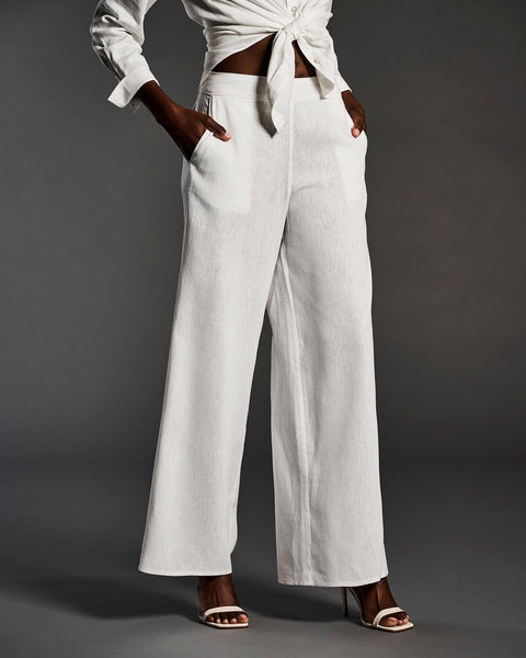 Linen Blend Wide Leg Flat Front Pant--Cubavera