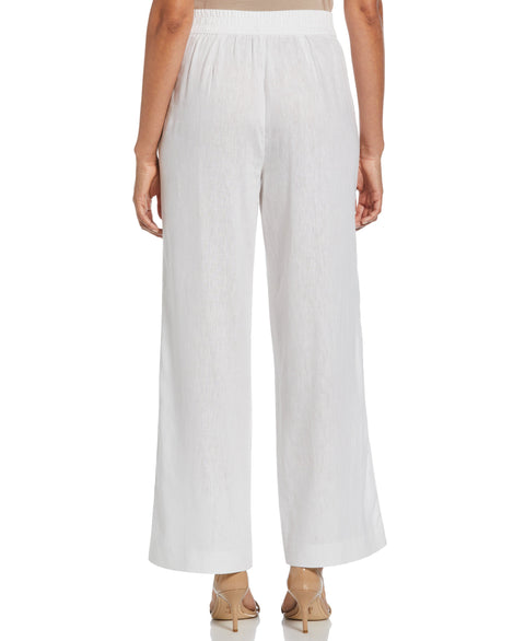 Linen Blend Wide Leg Flat Front Pant (Brilliant White) 