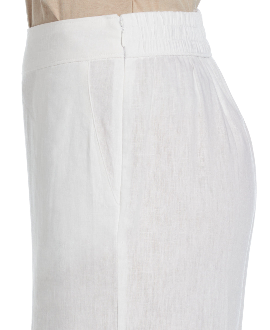 Linen Blend Wide Leg Flat Front Pant (Brilliant White) 