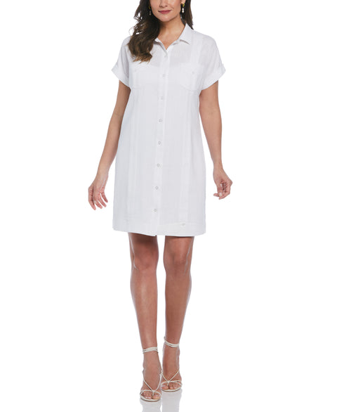 Cubavera Women's Solid Two Pocket Guayabera Dress in Brilliant White/White, Size Small, Linen Blend