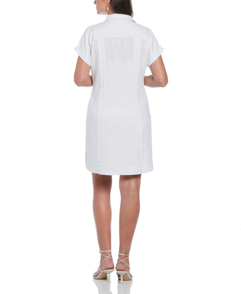 Linen Blend Guayabera Dress (Brilliant White) 