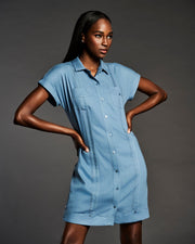 Women's Solid Two-Pocket Linen Blend Guayabera Dress--Cubavera