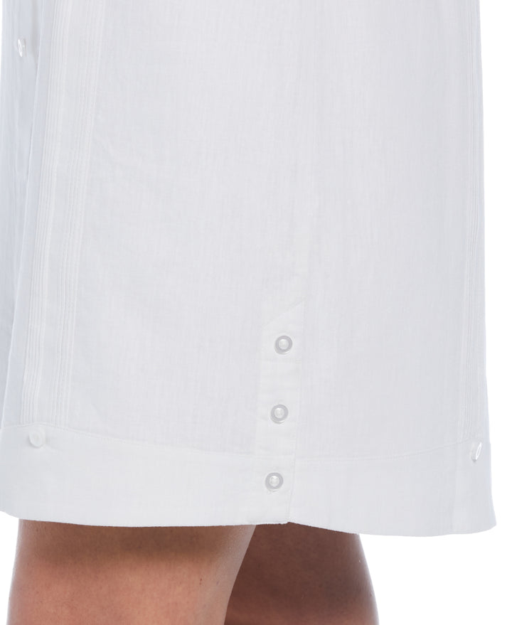 Women's Solid Two-Pocket Linen Blend Guayabera Dress (Brilliant White) 