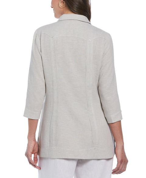 Linen Blend Yarn Dyed Guayabera Shirt (Natural) 