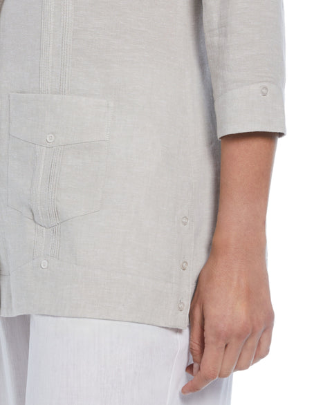 Linen Blend Yarn Dyed Guayabera Shirt (Natural) 