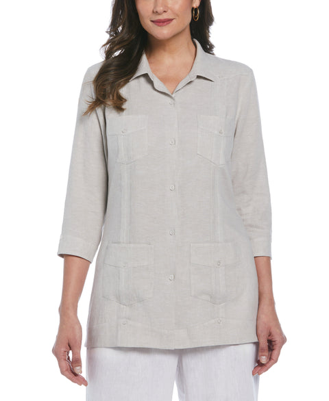 Linen Blend Yarn Dyed Guayabera Shirt (Natural) 