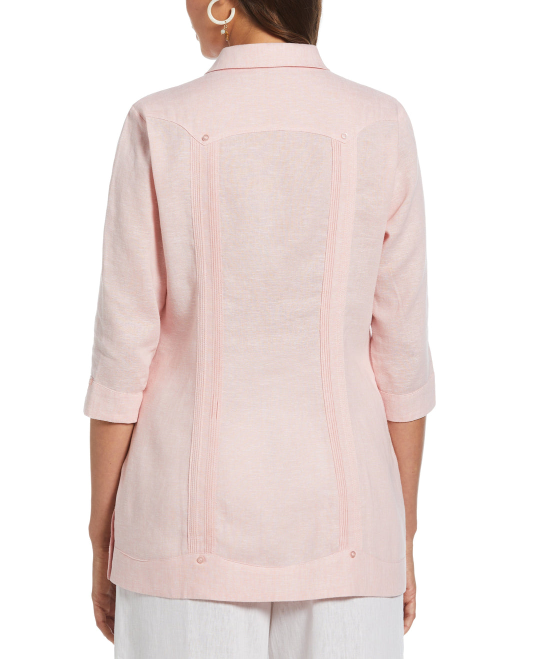 Women's Two-Tone Linen Blend Guayabera Shirt (Silver Pink) 