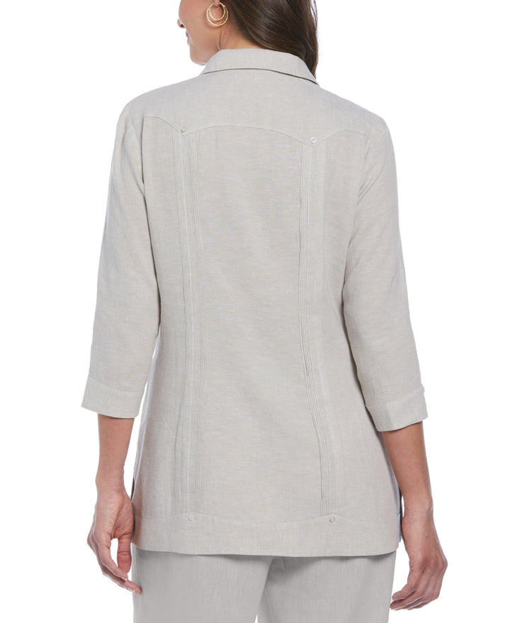 Women's Two-Tone Linen Blend Guayabera Shirt (Natural) 