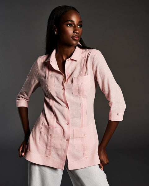 Women's Two-Tone Linen Blend Guayabera Shirt--Cubavera