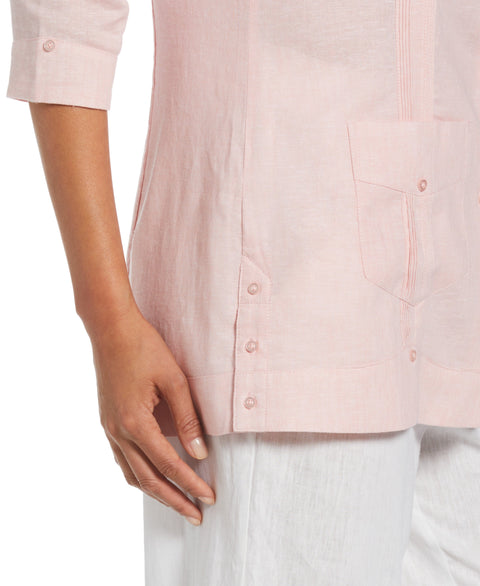Linen Blend Yarn Dyed Guayabera Shirt (Silver Pink) 