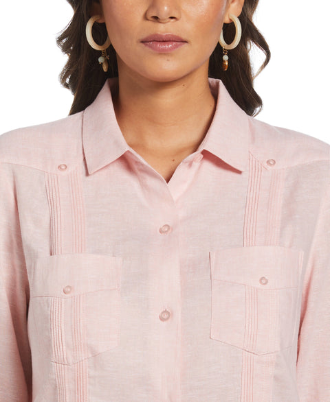 Linen Blend Yarn Dyed Guayabera Shirt (Silver Pink) 