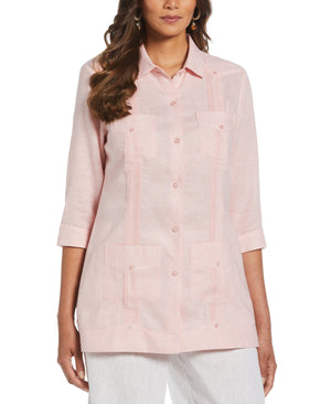 Linen Blend Yarn Dyed Guayabera Shirt (Silver Pink) 
