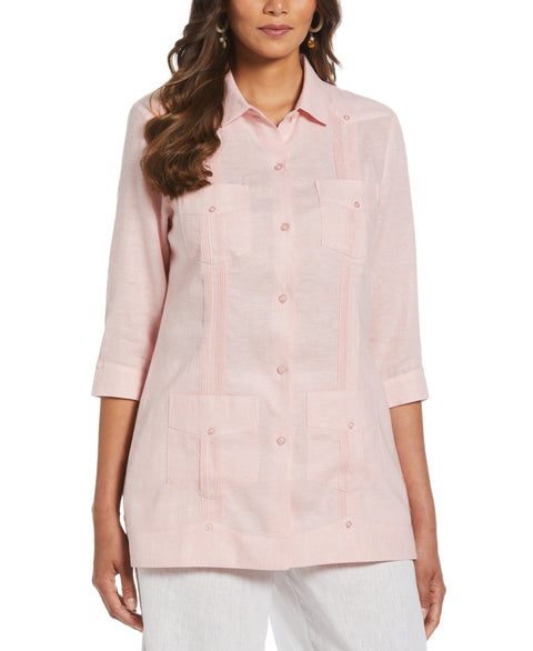 Linen Blend Yarn Dyed Guayabera Shirt (Silver Pink) 