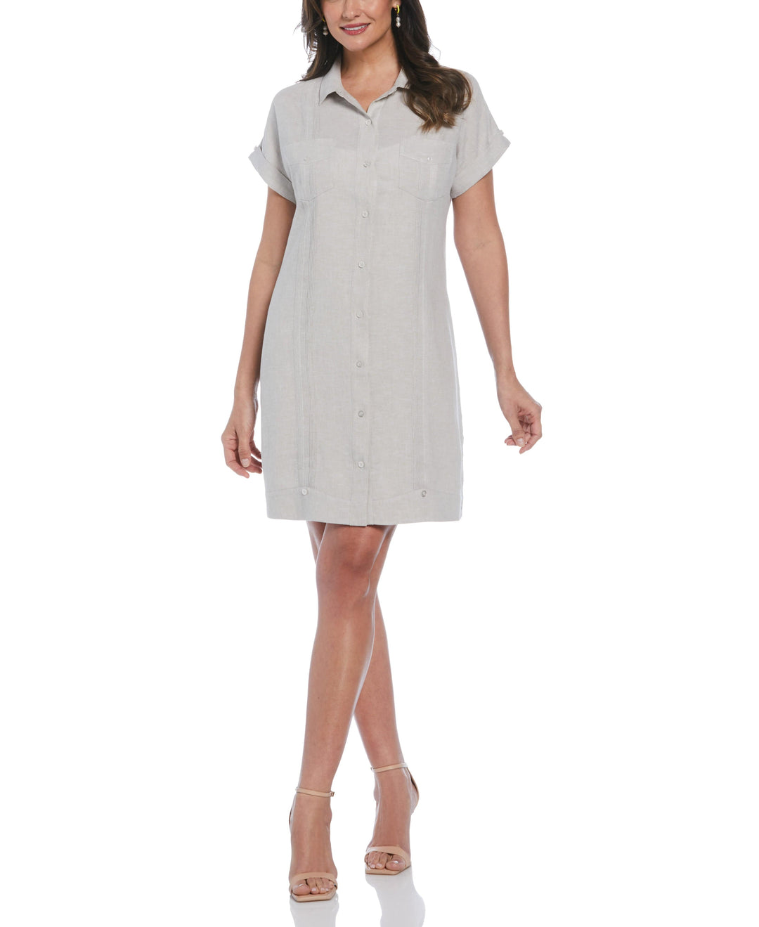 Women's Two-Tone Two-Pocket Linen Blend Guayabera Dress (Natural) 