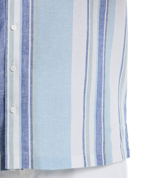Big & Tall Linen Blend Striped Panel Shirt (Forget Me Not) 
