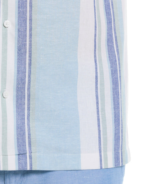 Linen Blend Striped Panel Shirt (Forget Me Not) 