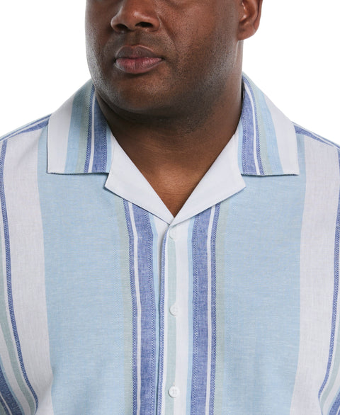 Big & Tall Linen Blend Striped Panel Shirt (Forget Me Not) 