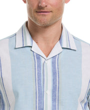 Linen Blend Striped Panel Shirt (Forget Me Not) 