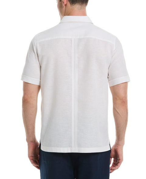 Linen Blend 4-Pocket Guayabera Shirt (Egret) 