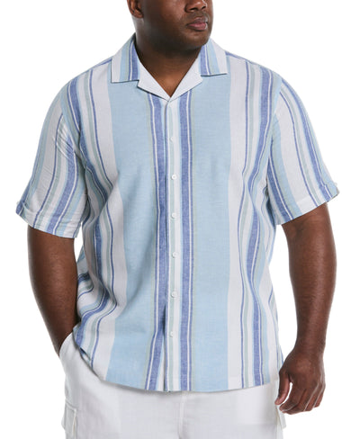 Big & Tall Linen Blend Striped Panel Shirt (Forget Me Not) 