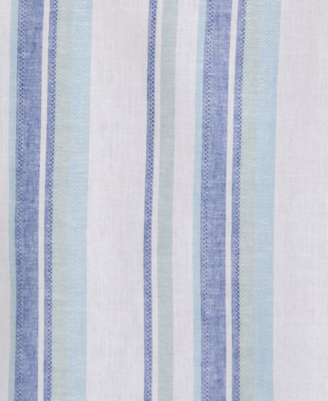 Linen Blend Striped Panel Shirt (Forget Me Not) 