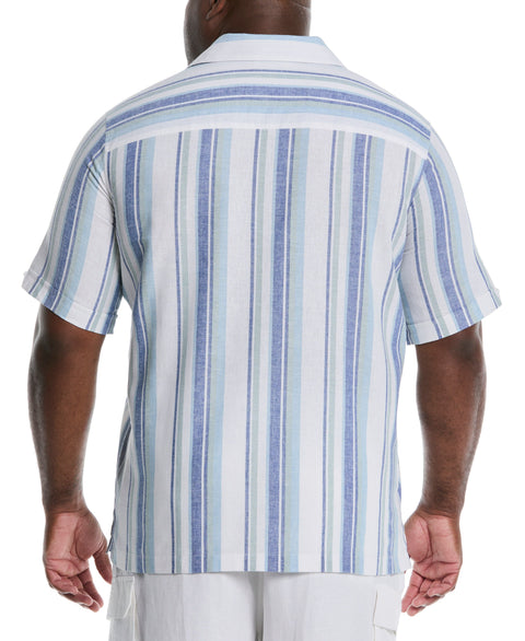Big & Tall Linen Blend Striped Panel Shirt (Forget Me Not) 