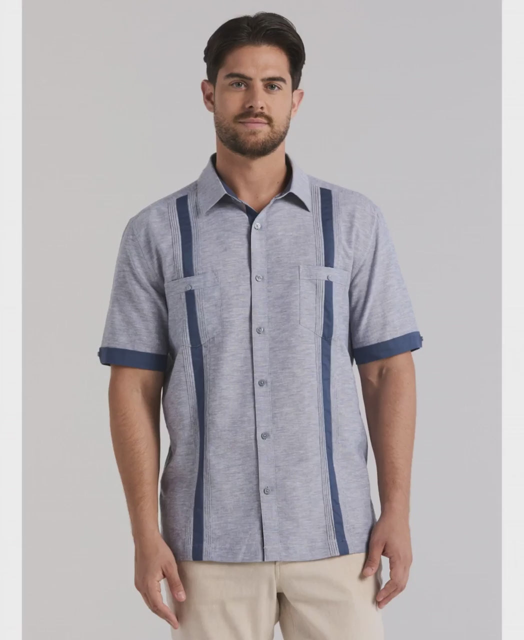 Linen Blend Cross Dye Guayabera Shirt