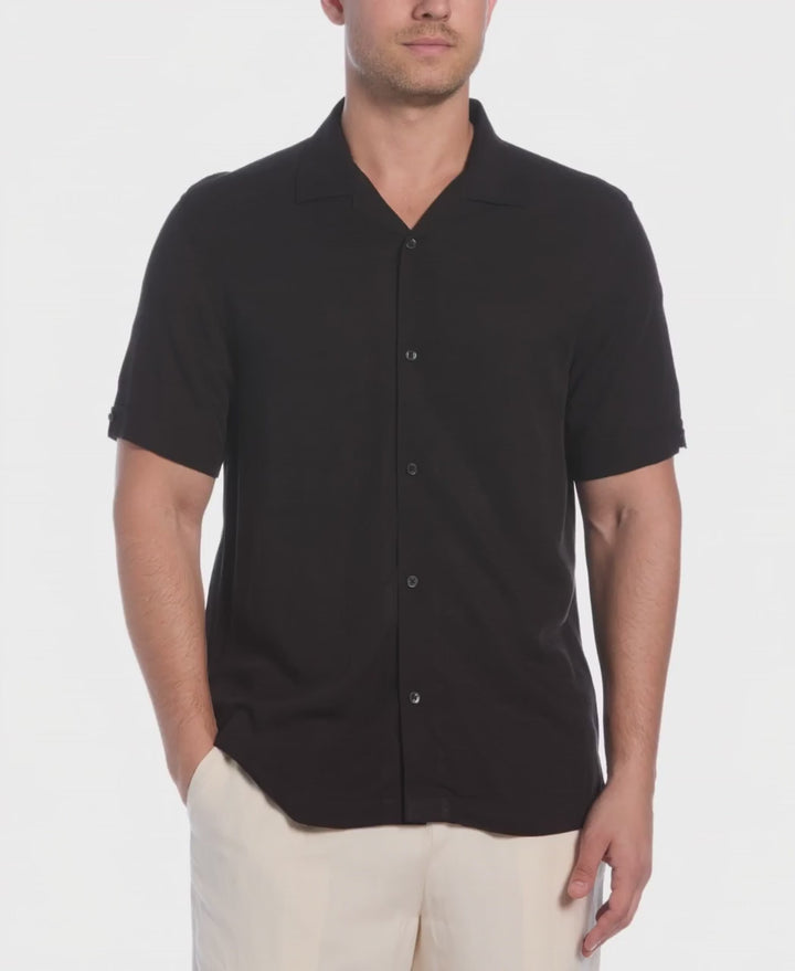 Solid Textured Cuban Collar Shirt