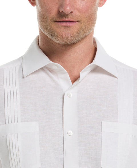 Linen Blend 4-Pocket Guayabera Shirt (Egret) 