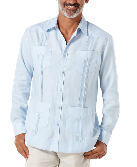 100% Linen Long Sleeve 4 Pocket Guayabera-Guayaberas-Cashmere Blue-XXXL-Cubavera