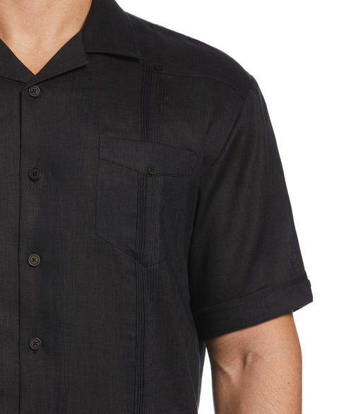 100% Linen Short Sleeve 4 Pocket Guayabera (Jet Black) 