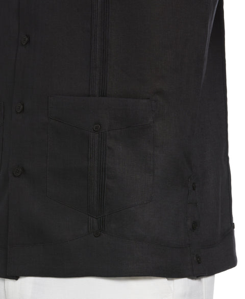 100% Linen Short Sleeve 4 Pocket Guayabera (Jet Black) 