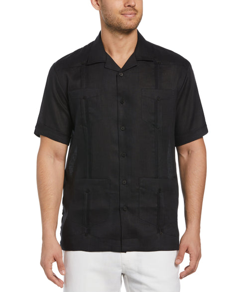 100% Linen Short Sleeve 4 Pocket Guayabera (Jet Black) 