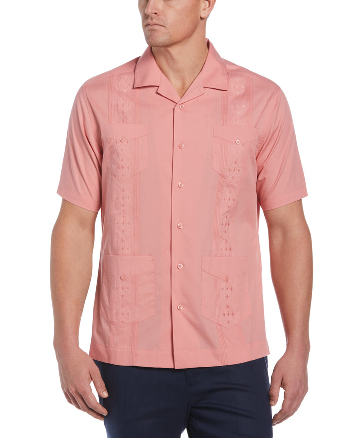 Big & Tall Embroidered Camp Collar Guayabera Shirt (Mauveglow) 