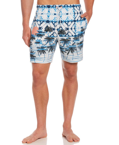 Beach Sunset Print Swim Short-Shorts-Brilliant White-L-Cubavera