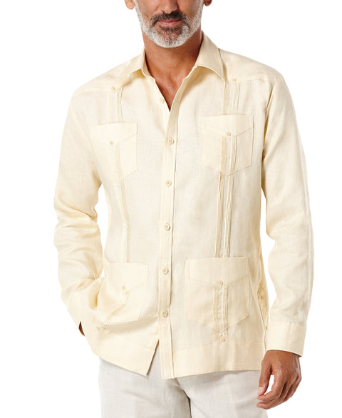Big & Tall 100% Linen Long Sleeve 4 Pocket Guayabera-Guayaberas-Banana Crepe-4X-Cubavera