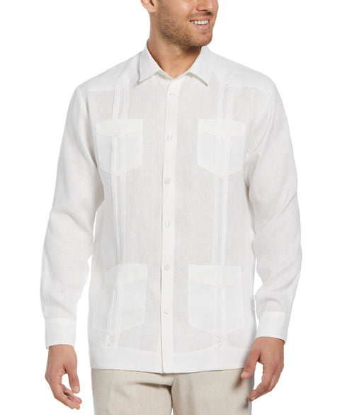 100% Linen Long Sleeve 4 Pocket Guayabera (Bright White) 