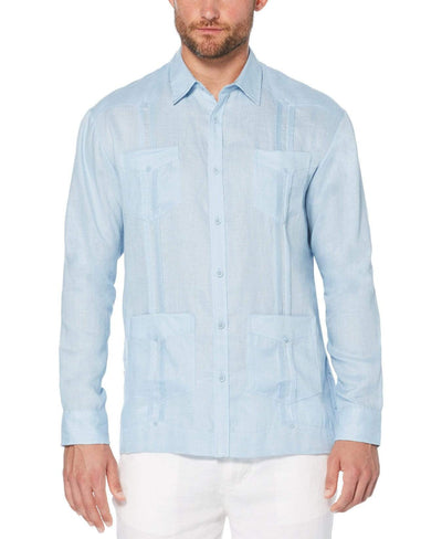 Big & Tall 100% Linen Long Sleeve 4 Pocket Guayabera Cashmere Blue / 3X