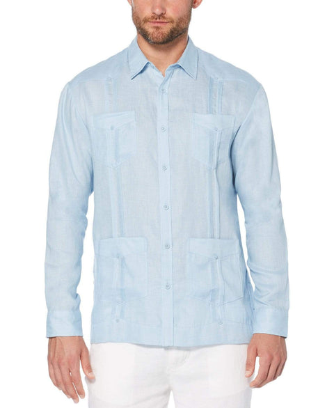 Big & Tall 100% Linen Long Sleeve 4 Pocket Guayabera Cashmere Blue / 3X