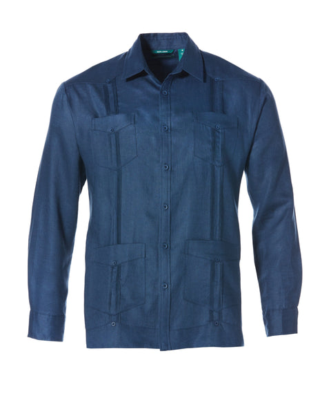 Big & Tall Linen Classic Guayabera Shirt - Long Sleeve-Guayaberas-Cubavera