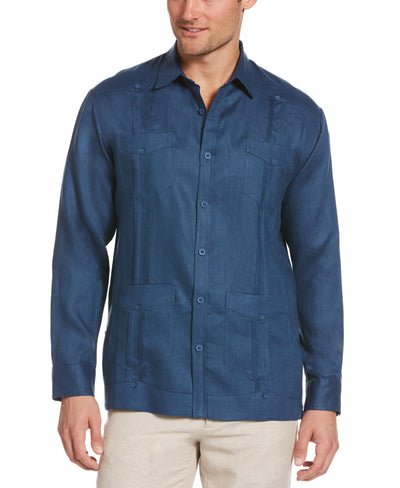 Big & Tall Linen Classic Guayabera Shirt - Long Sleeve-Guayaberas-Ensign Blue-2X-Cubavera