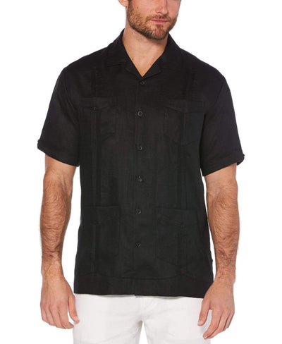 Big & Tall 100% Linen Short Sleeve 4 Pocket Guayabera Jet Black / 4X