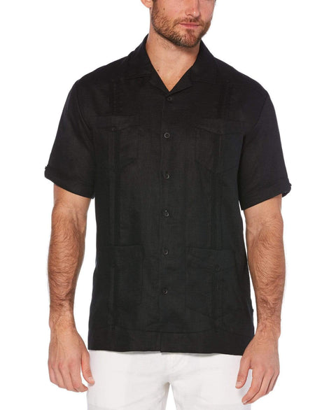 Big & Tall 100% Linen Short Sleeve 4 Pocket Guayabera Jet Black / 4X