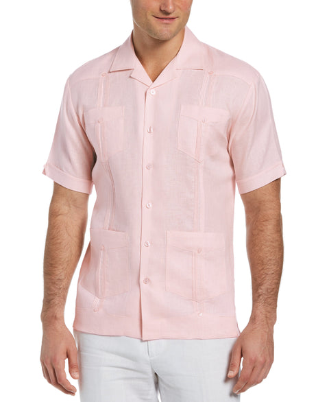 100% Linen Short Sleeve 4 Pocket Guayabera (Pink Dogwood) 