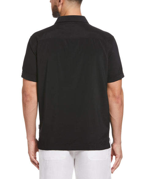 Big & Tall Tri-Color Camp Collar Retro Panel Shirt (Jet Black) 